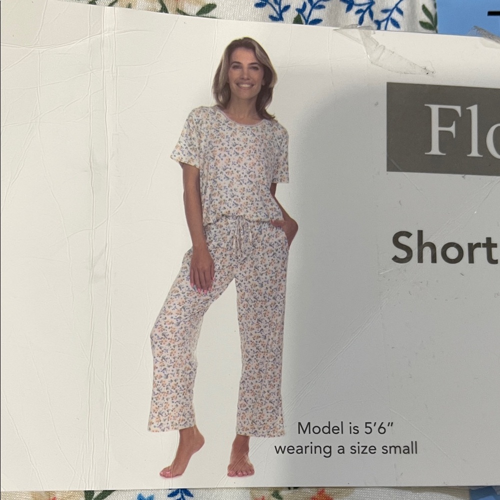 Flora Nikrooz Floral Pajama Set - White with Blue and Orange - Picture 2 of 3